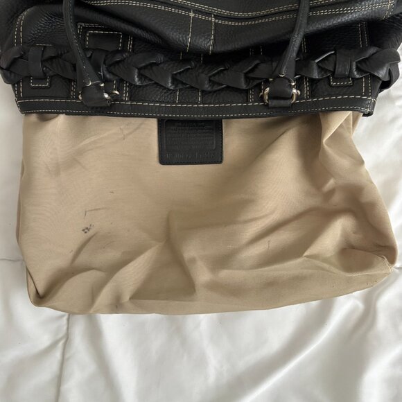 COACH Hampton Black Pebbled Leather Shoulder Bag Braided Trim Tassel - Picture 9 of 10